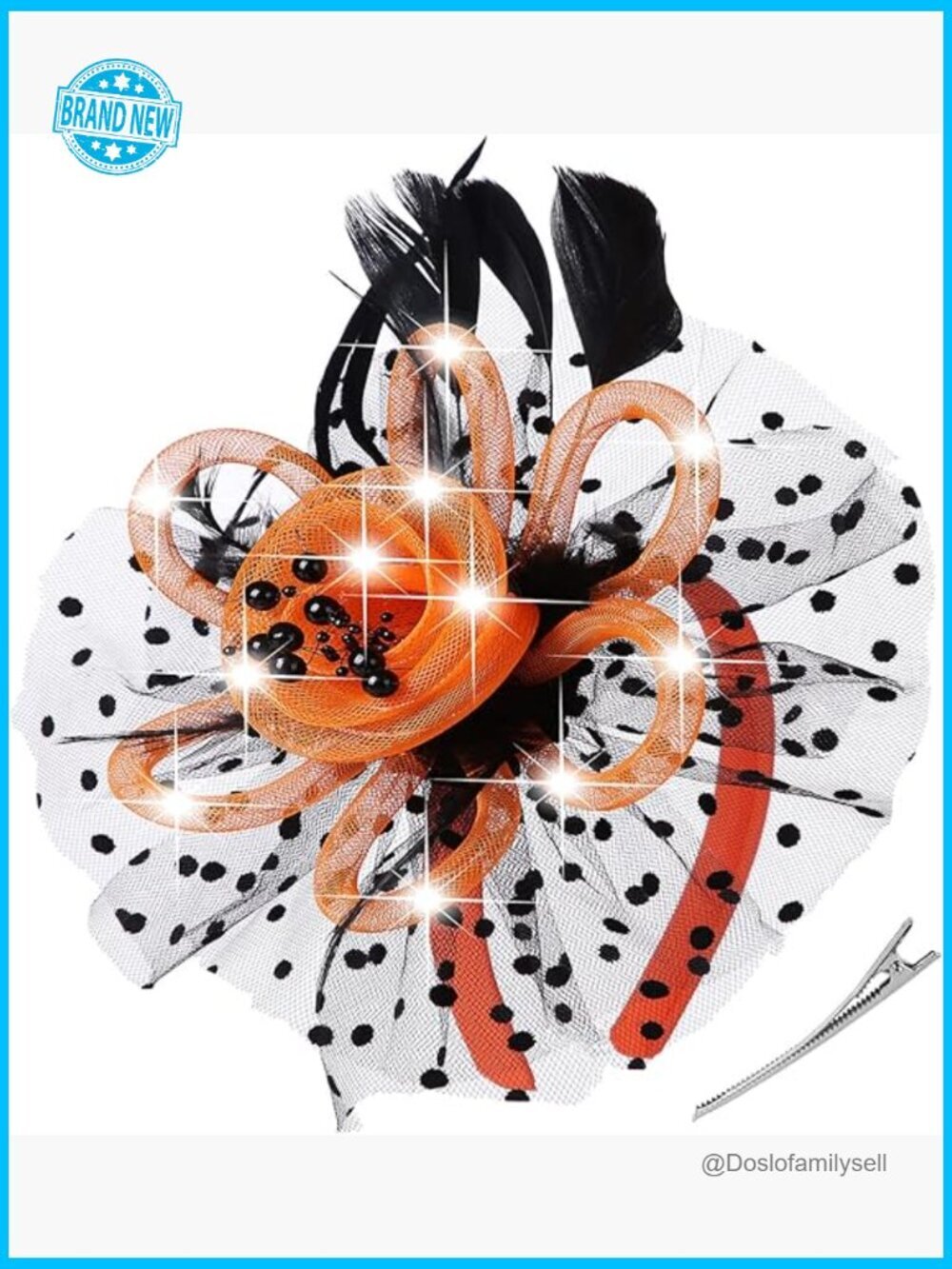 LED Light Up Fascinator Hat with Feathers and Mesh - Derby Kentucky Party